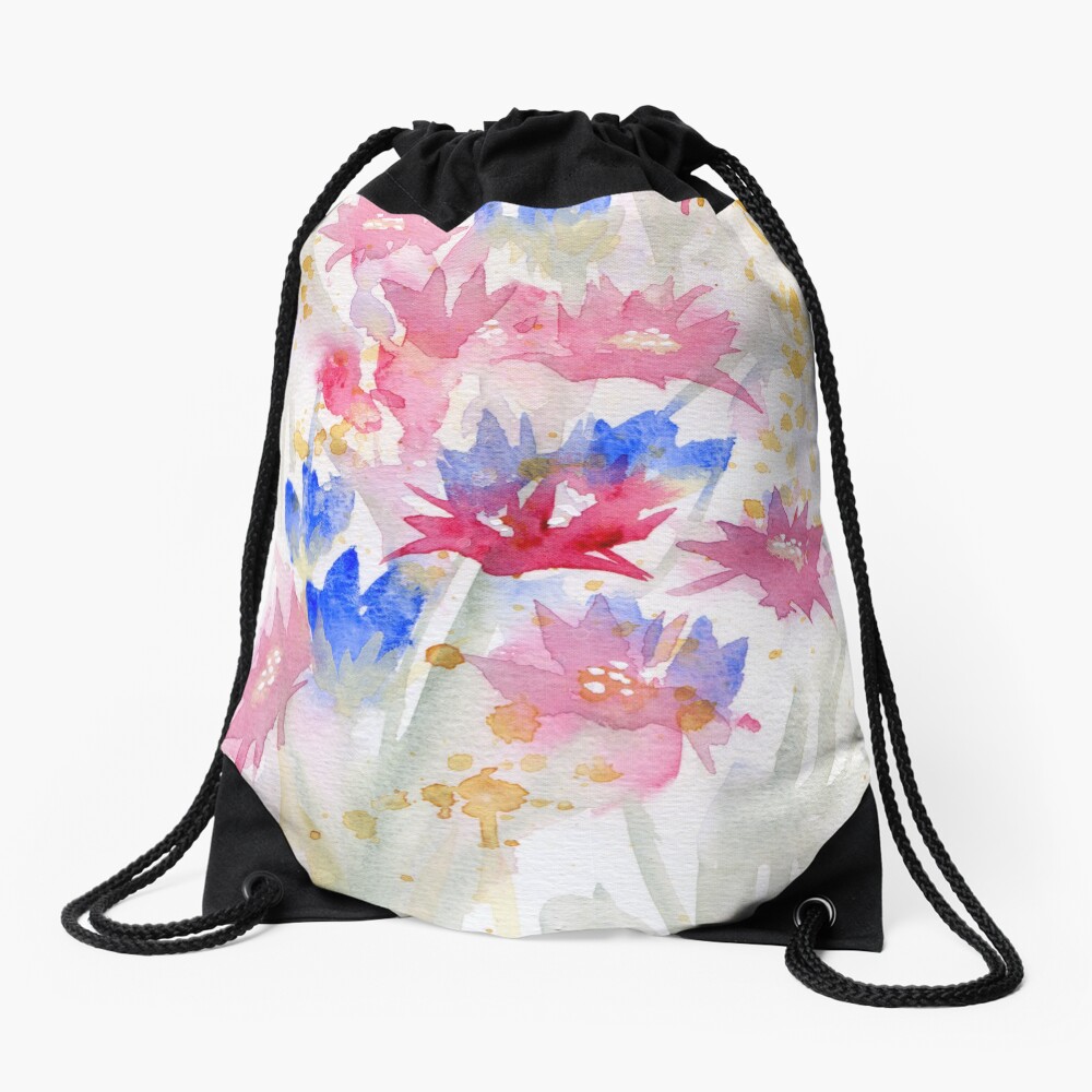 Watercolour Spring Flowers 02 - Limited Palette Drawstring Bag