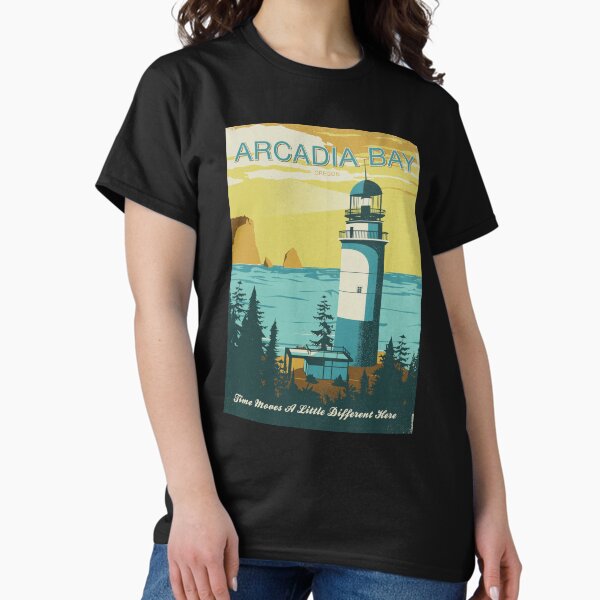 Vista previa del artículo con la obra «Arcadia Bay - Cartel de turismo de época», diseñado y vendido por 31Threads.