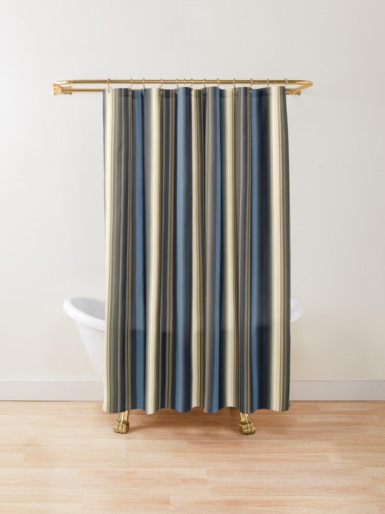 "Modern Blue Cream Taupe Mixed Stripe Pattern" Shower Curtain by