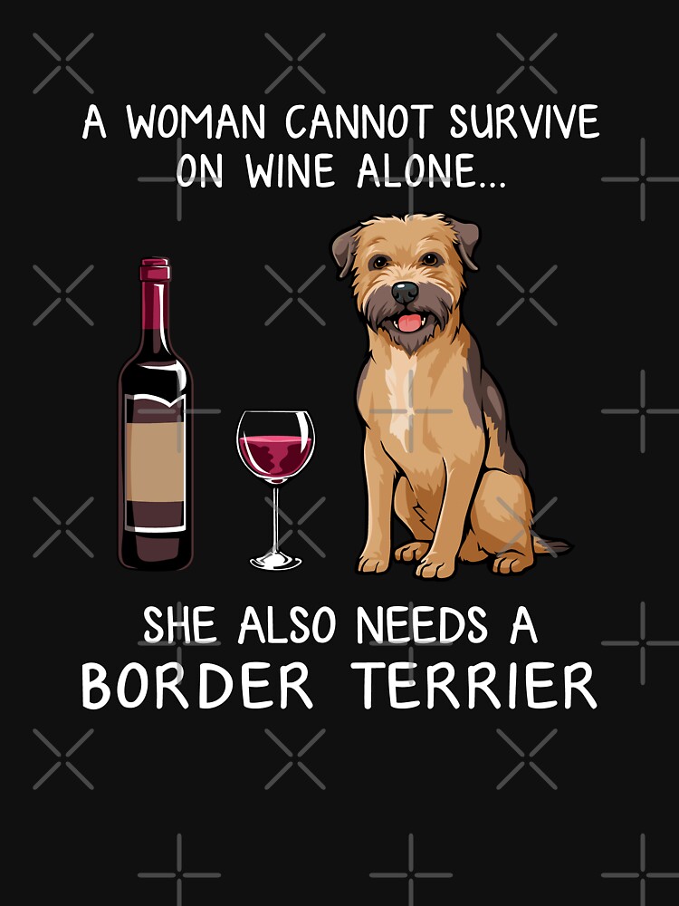 Thumbnail 3 of 3, Fitted V-Neck T-Shirt, Border Terrier and wine Funny dog designed and sold by TeeDoozy.