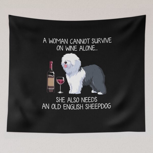 Item preview, Old English Sheepdog and wine Funny dog designed and sold by TeeDoozy.