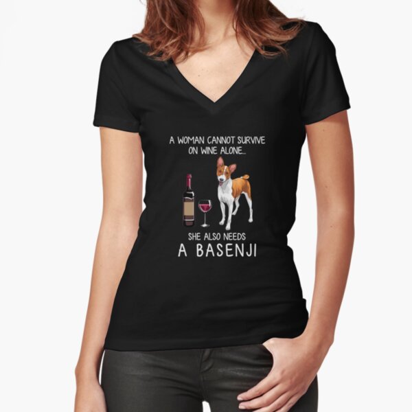 Basenji and wine Funny dog Fitted V-Neck T-Shirt