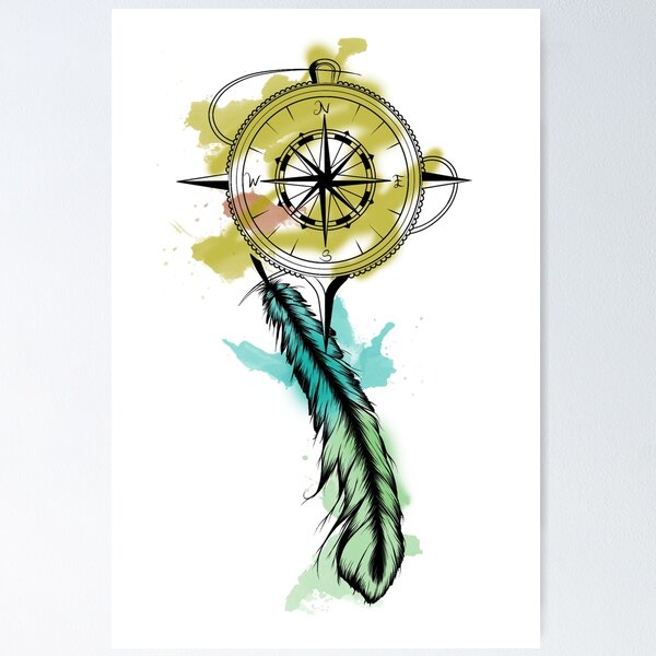 Item preview, Watercolour Compass and Feather designed and sold by BenjyyHart.