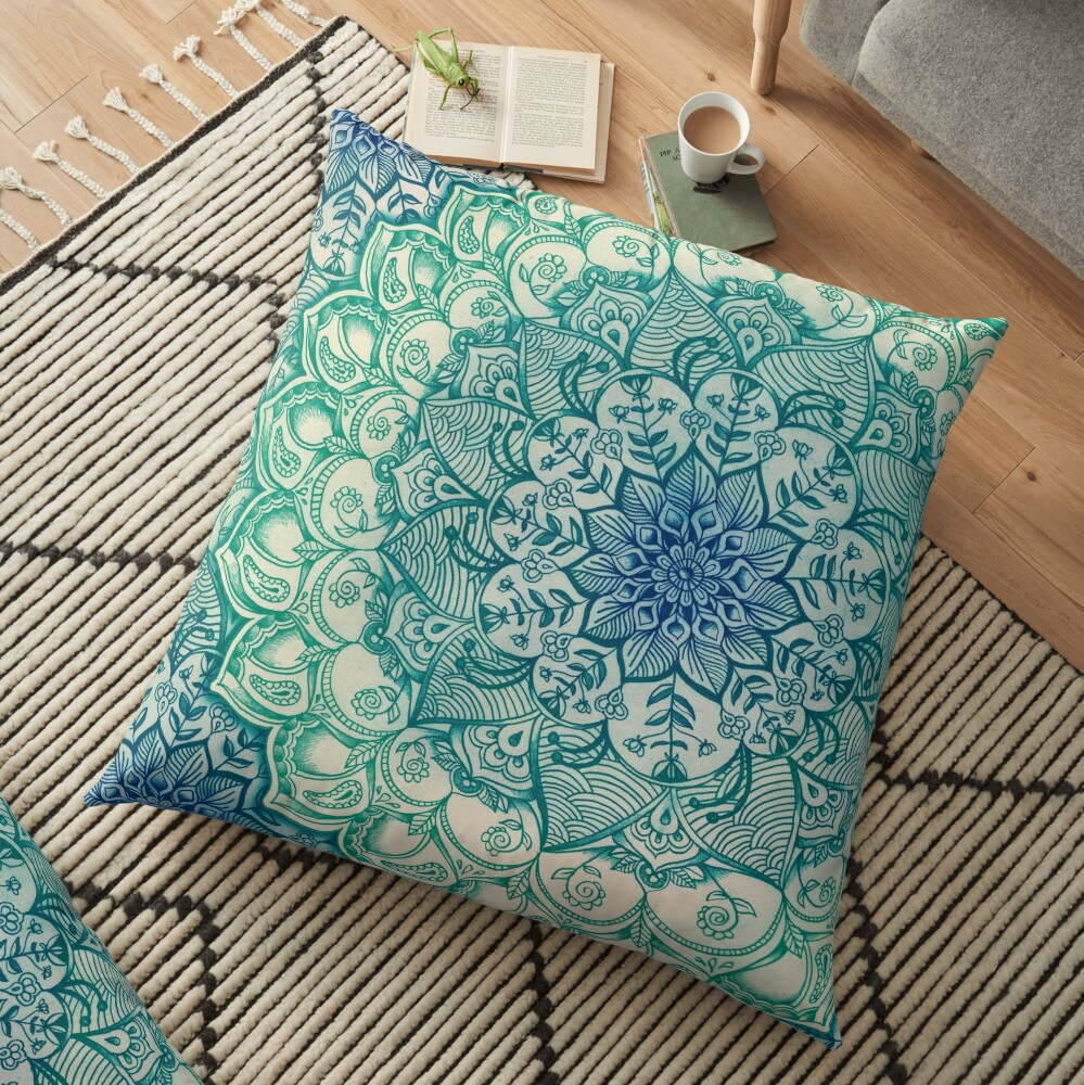 Emerald Doodle Floor Pillow