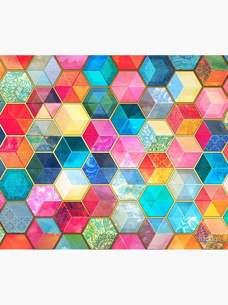 Crystal Bohemian Honeycomb Cubes - colorful hexagon pattern by micklyn