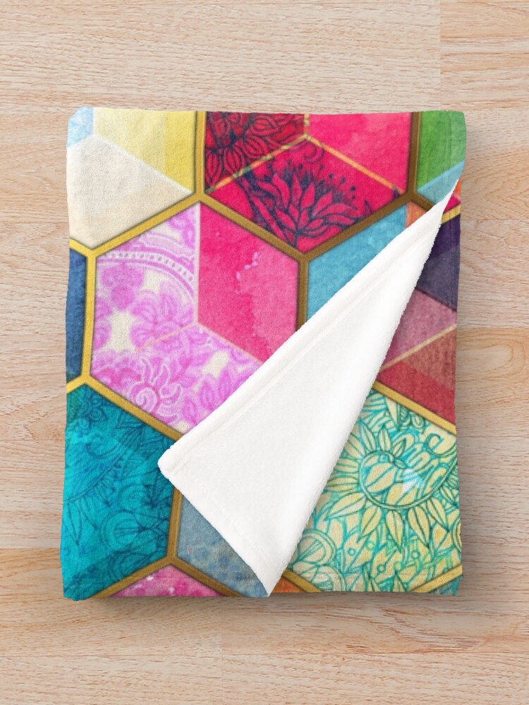 Alternate view of Crystal Bohemian Honeycomb Cubes - colorful hexagon pattern Throw Blanket