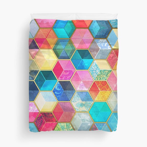 Crystal Bohemian Honeycomb Cubes - colorful hexagon pattern Duvet Cover