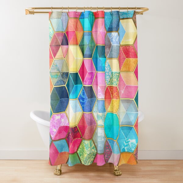 Crystal Bohemian Honeycomb Cubes - colorful hexagon pattern Shower Curtain