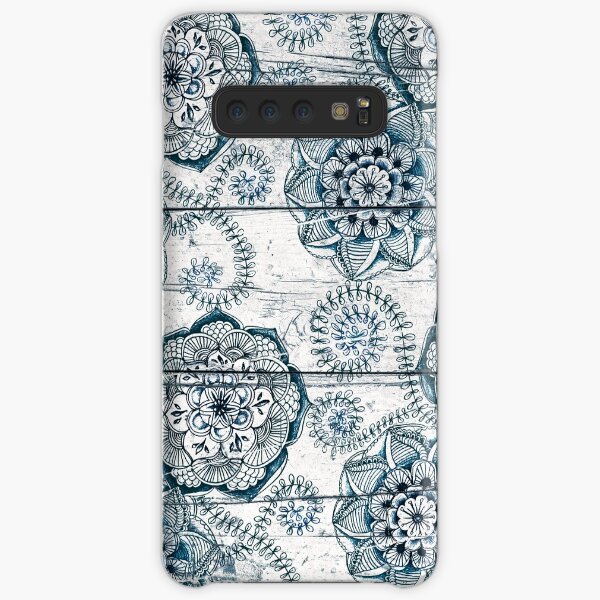 Shabby Chic Navy Blue doodles on Wood Samsung Galaxy Snap Case
