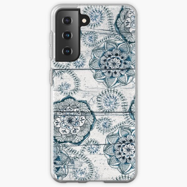 Shabby Chic Navy Blue doodles on Wood Samsung Galaxy Soft Case