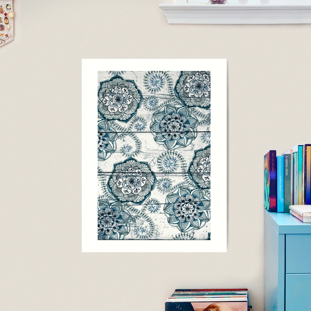 Society6 ケース Navy Blue Floral Doodles on Wood by Micklyn Shabby Chic Navy Blue doodles on Wood