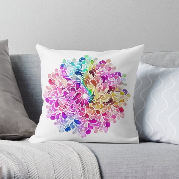Rainbow Watercolor Paisley Flower Throw Pillow