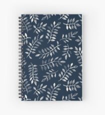 White Leaves on Navy - a hand painted pattern Spiral Notebook