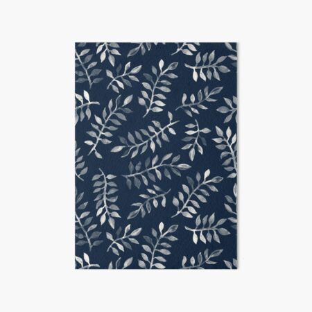 White Leaves on Navy - a hand painted pattern Art Board Print