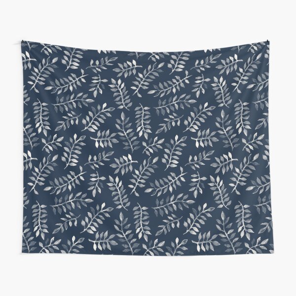 White Leaves on Navy - a hand painted pattern Tapestry