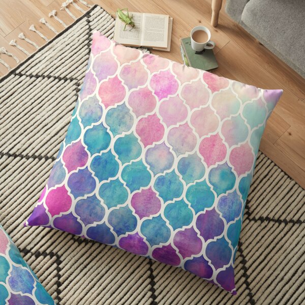 Rainbow Pastel Watercolor Moroccan Pattern Floor Pillow
