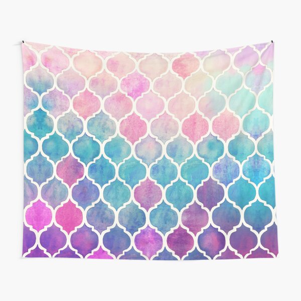 Rainbow Pastel Watercolor Moroccan Pattern Tapestry