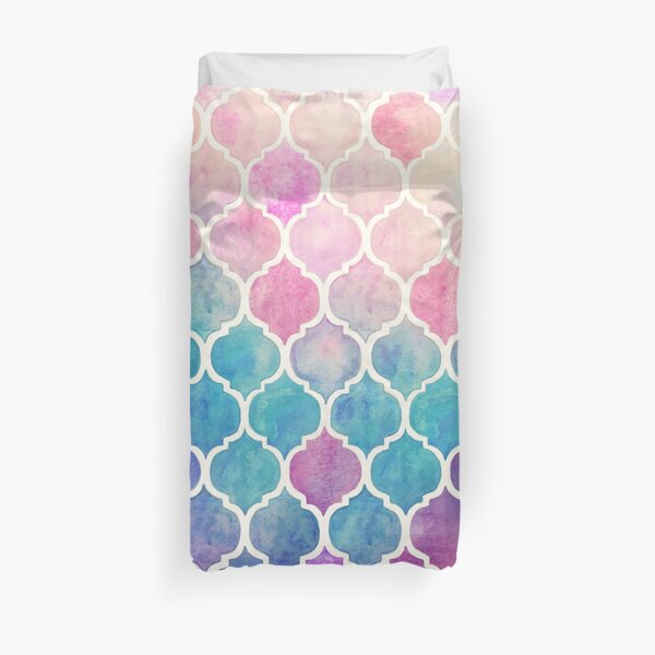 Rainbow Pastel Watercolor Moroccan Pattern Duvet Cover