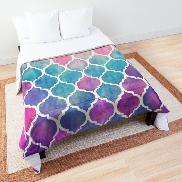 Rainbow Pastel Watercolor Moroccan Pattern Comforter