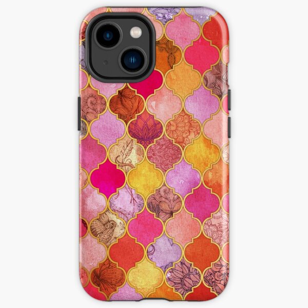 Hot Pink, Gold, Tangerine & Taupe Decorative Moroccan Tile Pattern iPhone Tough Case