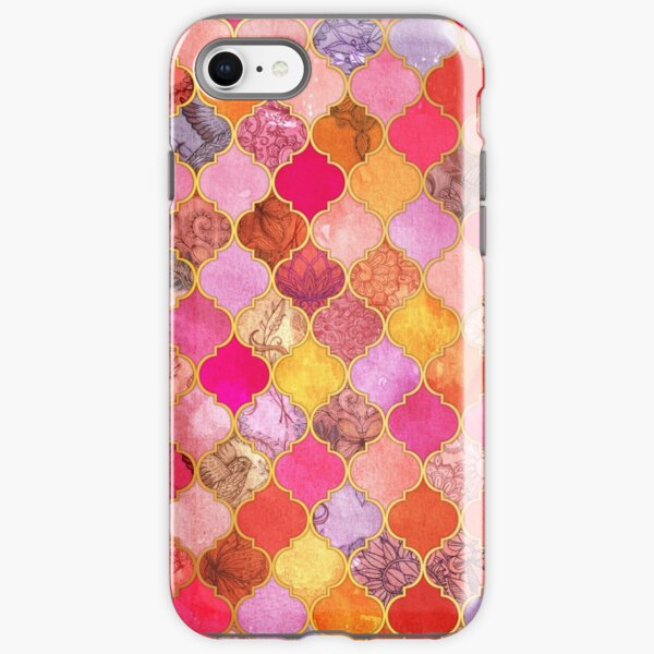 Hot Pink, Gold, Tangerine & Taupe Decorative Moroccan Tile Pattern iPhone Tough Case
