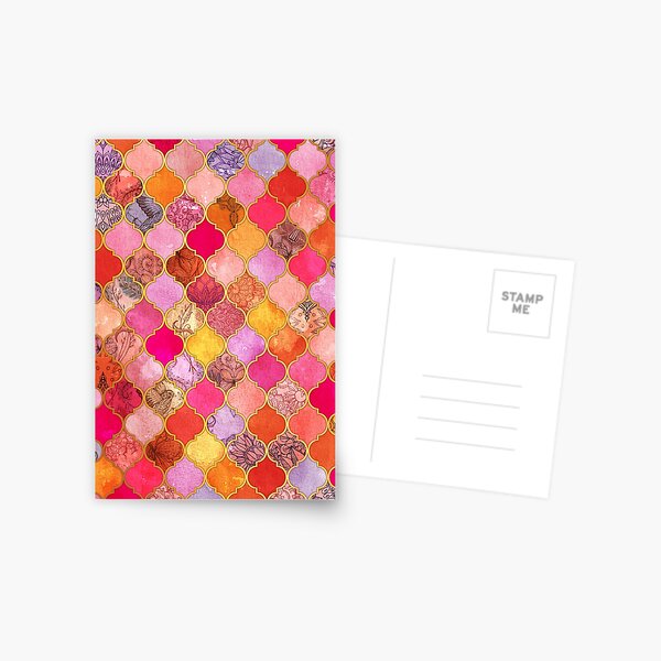 Item preview, Motif de carreaux marocains décoratifs rose vif, or, mandarine et taupe designed and sold by micklyn.