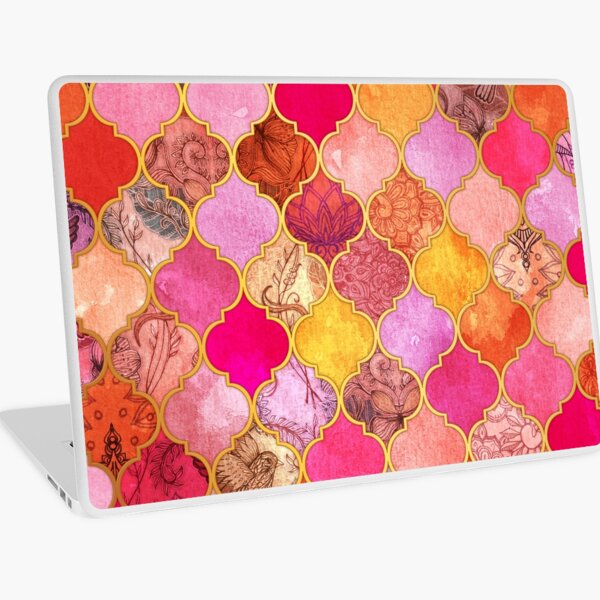 Hot Pink, Gold, Tangerine & Taupe Decorative Moroccan Tile Pattern Laptop Skin