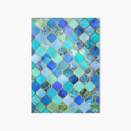 Cobalt Blue, Aqua & Gold Decorative Moroccan Tile Pattern Art Board Print
