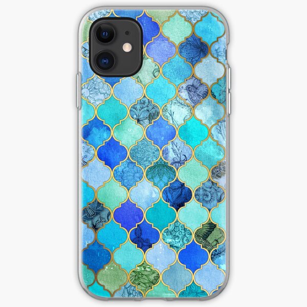 Cobalt Blue, Aqua & Gold Decorative Moroccan Tile Pattern iPhone Soft Case