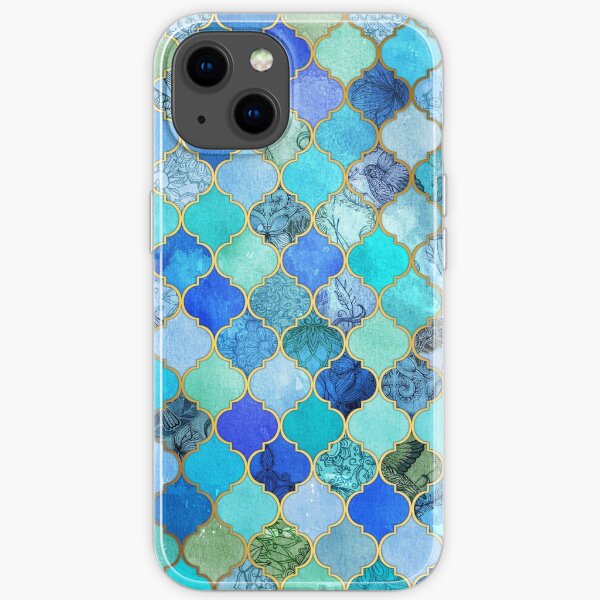 Cobalt Blue, Aqua & Gold Decorative Moroccan Tile Pattern iPhone Soft Case