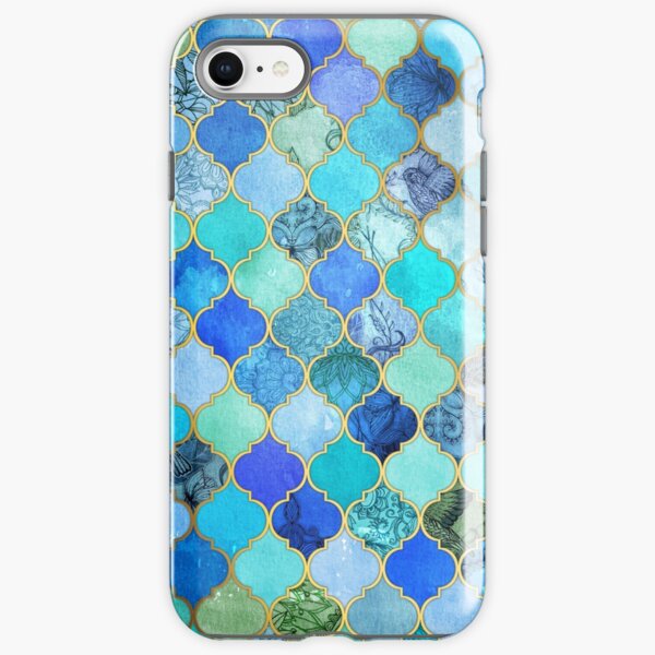 Cobalt Blue, Aqua & Gold Decorative Moroccan Tile Pattern iPhone Tough Case