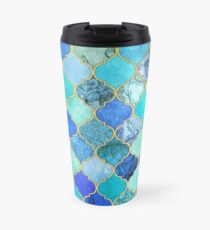 Cobalt Blue, Aqua & Gold Decorative Moroccan Tile Pattern Travel Mug