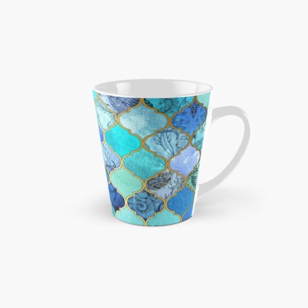 Cobalt Blue, Aqua & Gold Decorative Moroccan Tile Pattern Tall Mug