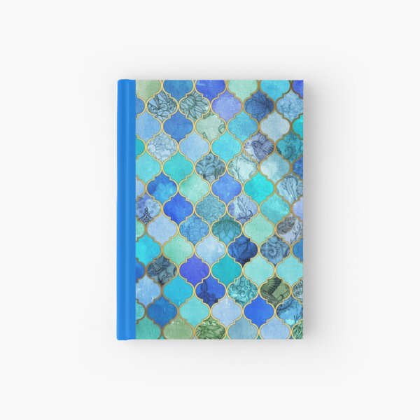 Cobalt Blue, Aqua & Gold Decorative Moroccan Tile Pattern Hardcover Journal