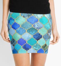 Cobalt Blue, Aqua & Gold Decorative Moroccan Tile Pattern Mini Skirt