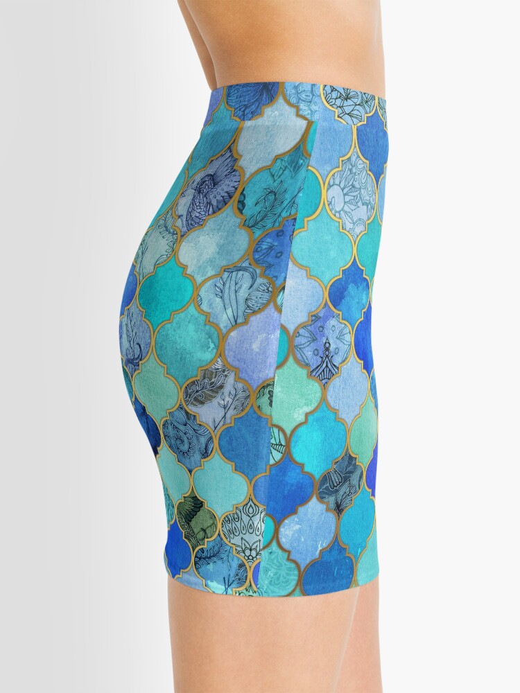 Alternate view of Cobalt Blue, Aqua & Gold Decorative Moroccan Tile Pattern Mini Skirt