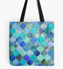 Bolsa de tela Cobalto azul, aguamarina y oro decorativo marroquí azulejo patrón