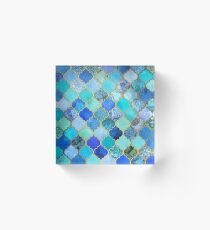 Bloque acrílico Cobalto azul, aguamarina y oro decorativo marroquí azulejo patrón