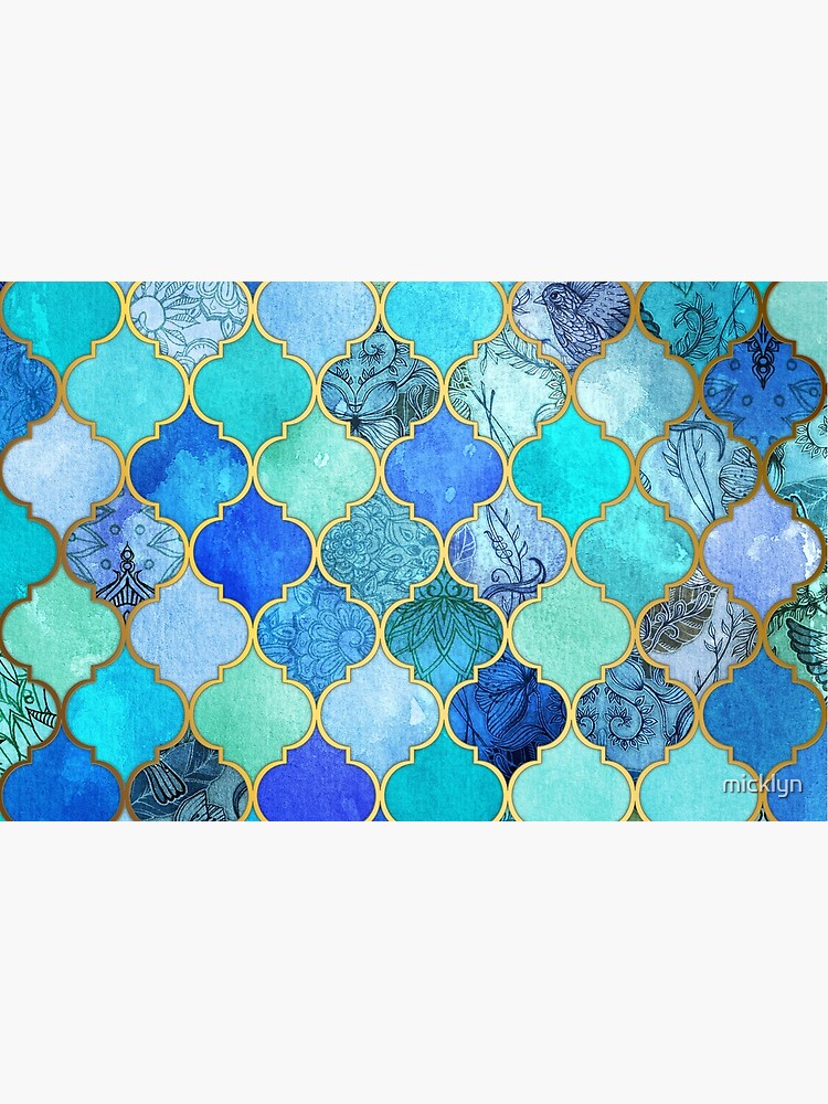 Vinilo para portátil for Sale con la obra «Patrón de mosaico marroquí decorativo  azul cobalto, aguamarina y oro» de micklyn
