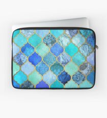 Cobalt Blue, Aqua & Gold Decorative Moroccan Tile Pattern Laptop Sleeve
