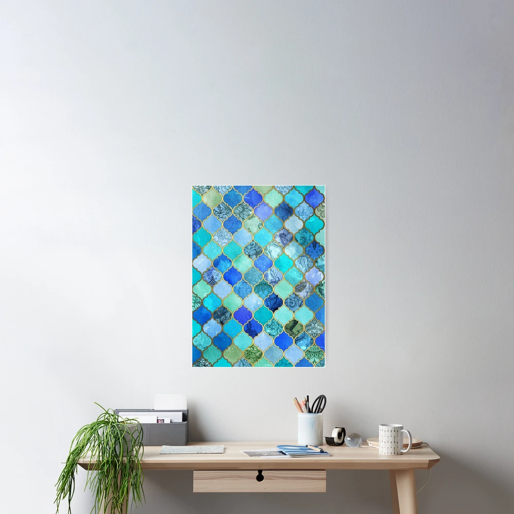 Cobalt Blue, Aqua & Gold Decorative Moroccan Tile Pattern