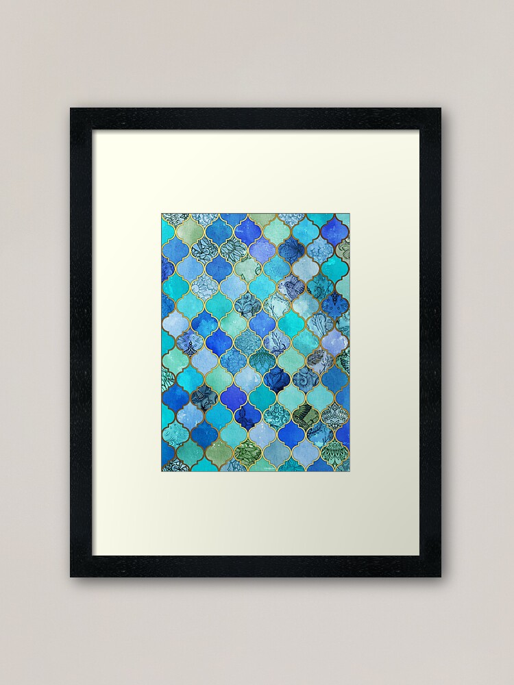 Cobalt Blue, Aqua & Gold Decorative Moroccan Tile Pattern Bath