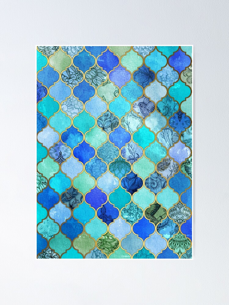 Ceramic Mosaic Tiles Blue Green Teal Medallions Moroccan Tile