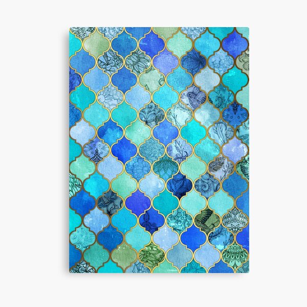 Cobalt Blue, Aqua & Gold Decorative Moroccan Tile Pattern Canvas Print