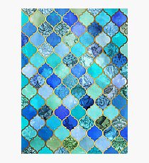 Lámina fotográfica Cobalto azul, aguamarina y oro decorativo marroquí azulejo patrón