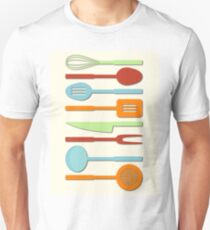 Kitchen Utensil Colored Silhouettes on Cream II Unisex T-Shirt