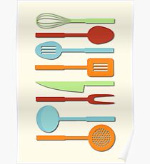 Kitchen Utensil Colored Silhouettes on Cream II Poster