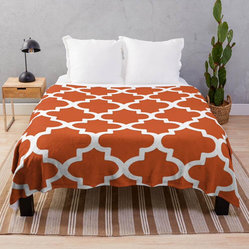Good Quality Quatrefoil Pattern In Burned Orange Decorative Moroccan Pattern Throw Blanket Bl-ALSVCTS9