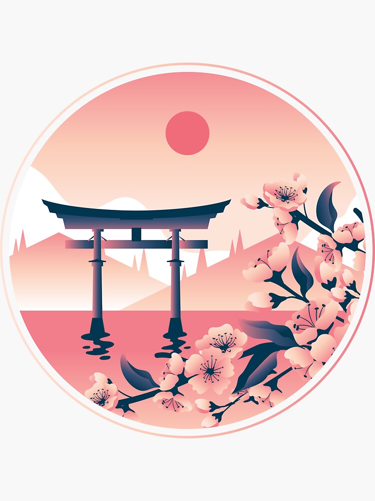 Anime torii gate sakura blossom dream moon