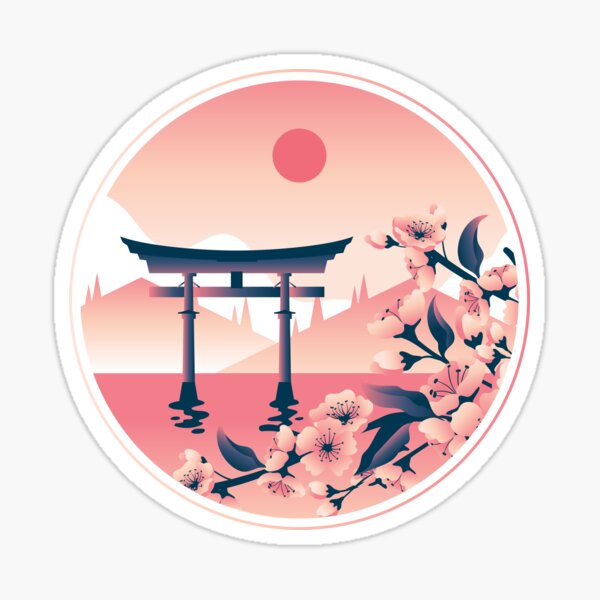 Cherry Blosoms At Miyajima Torii Sticker